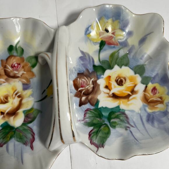 Vtg Japan UCAGO Handpainted Divided Candy Trinket Relish Ceramic Dish Floral Dec - Picture 9 of 13